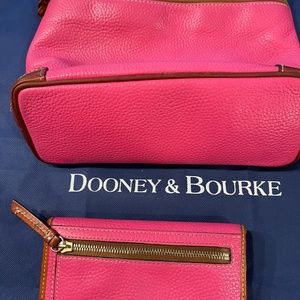 Dooney & Bourke Pink Purse pebbled leather with matching Wallet and Storage Bag